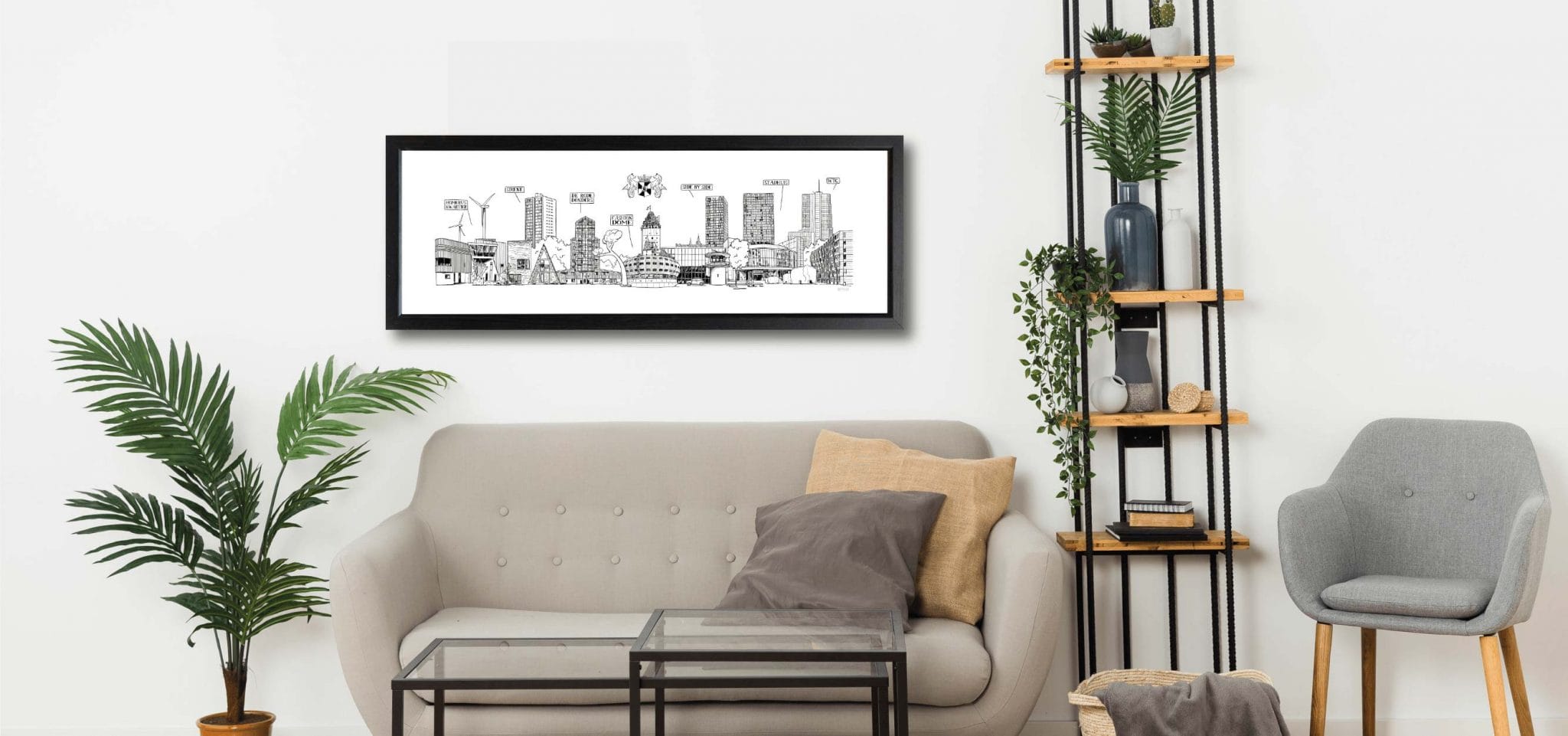 Handgemaakte tekening van Lex van Elten in een huiskamer